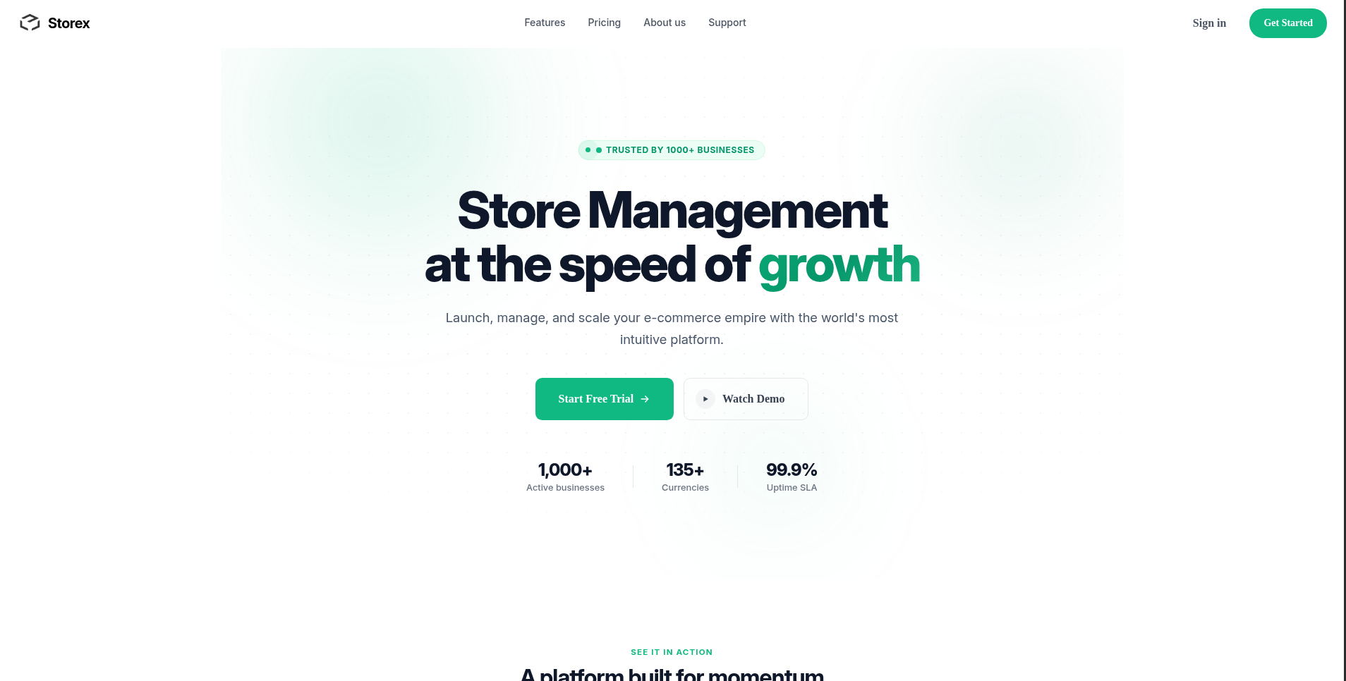 Storex landing page